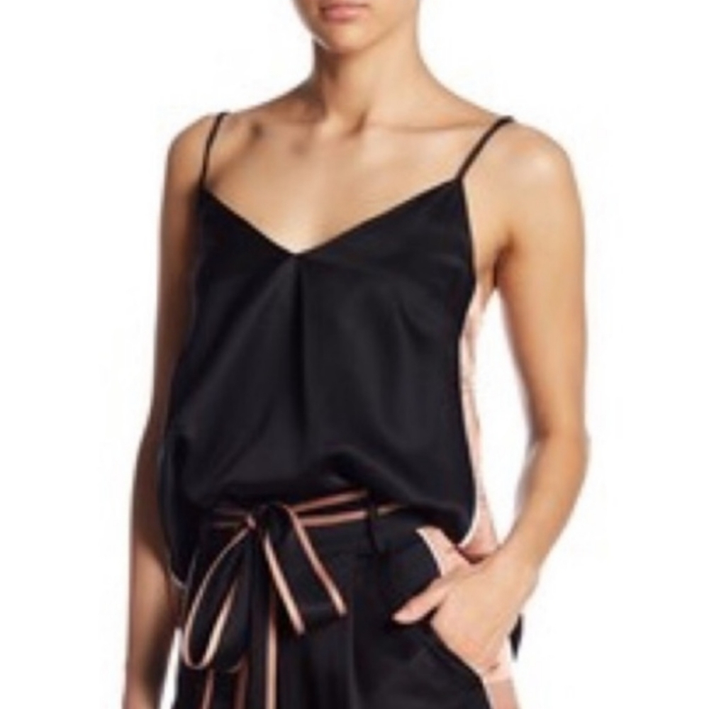 LINE + DOT AIDA BLACK SATIN BLUSH SIDE STRIPE CAMI
